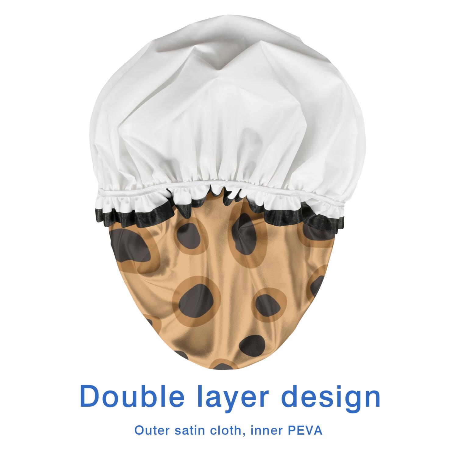 Shower Caps,Beige and Black Of Leopard Print Waterproof Shower Cap for Women 4 Pieces,Double Reusable Hair Cover for Shower PEVA Elastic Stretch Hem