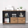 thumbnail image 3 of Tribesigns 2 Drawers Lateral File Cabinets Letter Size, 43 inches Mobile Filing Cabinet Printer Stand Office Cabinet with Wheels and Open Storage Shelves for Home Office,Wood, Rustic &Black Finish, 3 of 6