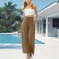 thumbnail image 2 of CAICJ98 Girl's Cotton Linen Palazzo Pants Flowy Wide Leg Beach Trousers with Pockets High Waisted Casual Comfy Wide Leg Pants Girls (Khaki,14-15 Years), 2 of 6