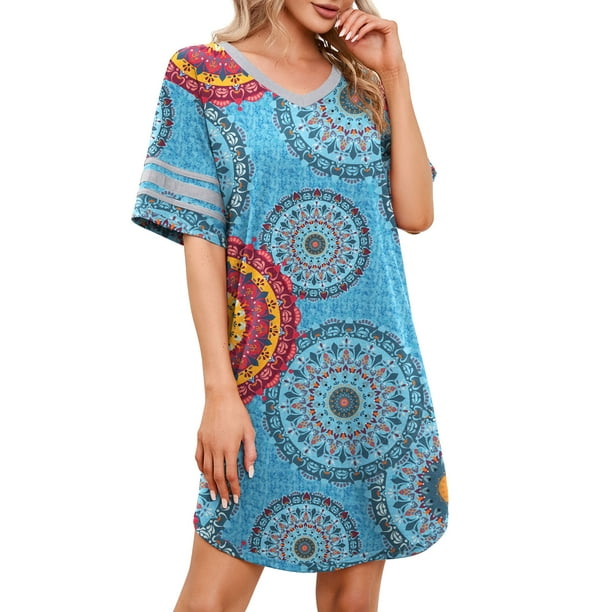 MINTREUS Women's Nightgown Short Sleeve Nightshirt V Neck Sleep Shirt