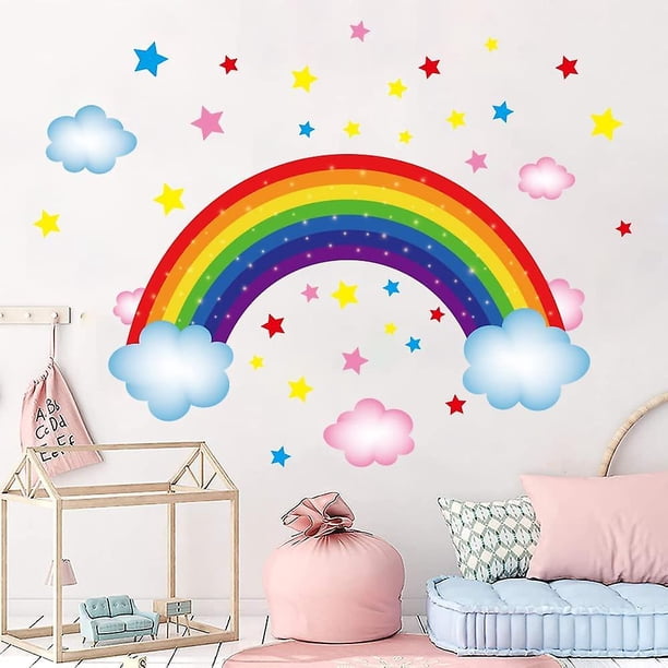 Pegatinas de pared YONGSHENG Arcoíris nubes estrellas 11,8' 35,4'