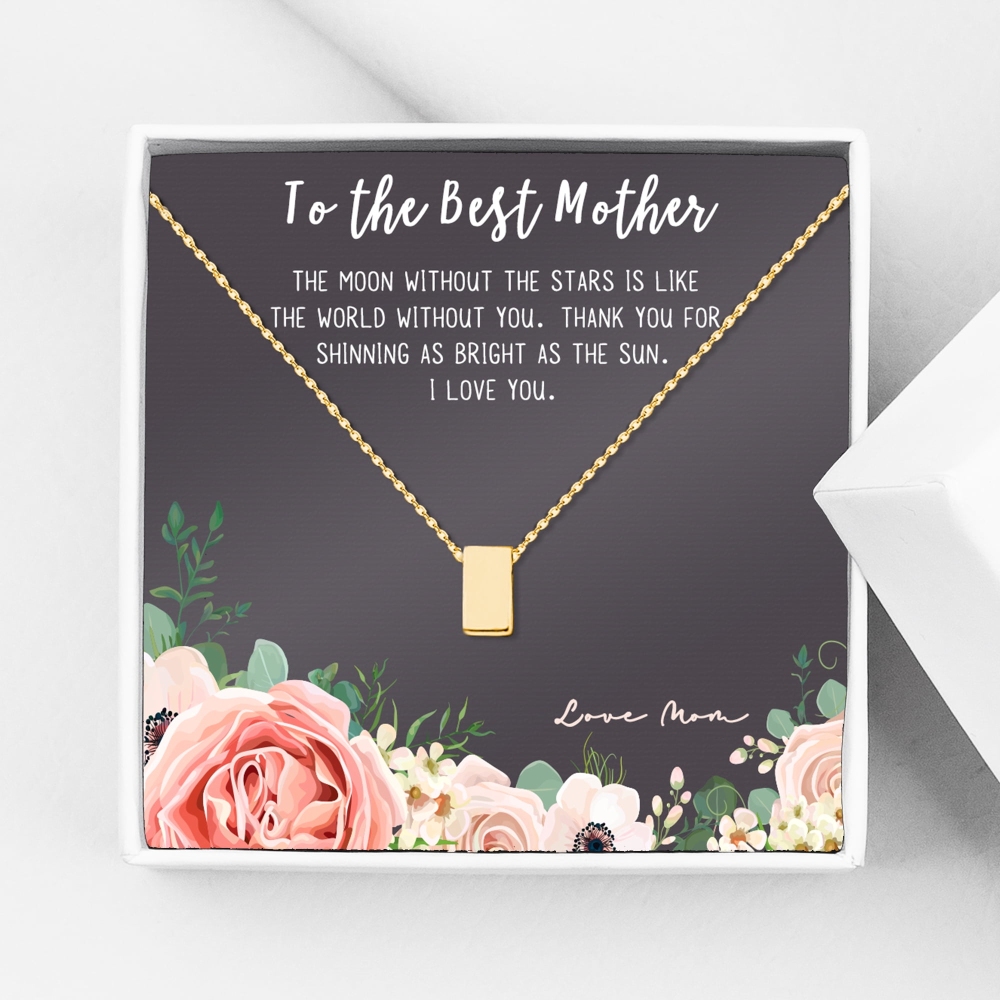 To The Best Mother Mother's Day Gift, Gift for Her, Gift for Her, Mother's Day Jewelry with Card, Card and Necklace Set for Mother's Day, Gift for Mom [Gold Cube, No-Personalized Card]