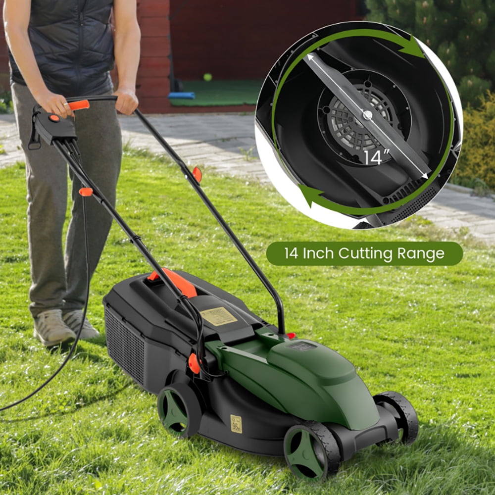 YYAo 12-AMP 13.5 Inch Adjustable Electric Corded Lawn Mower with Collection Box-Green