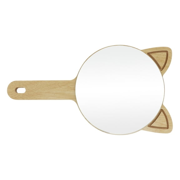 Unique Bargains 1 Pc Women Large Cartoon Ears Hand Mirror for Vacation Wood Color Wood Silver Mirror Wood Silver Mirror