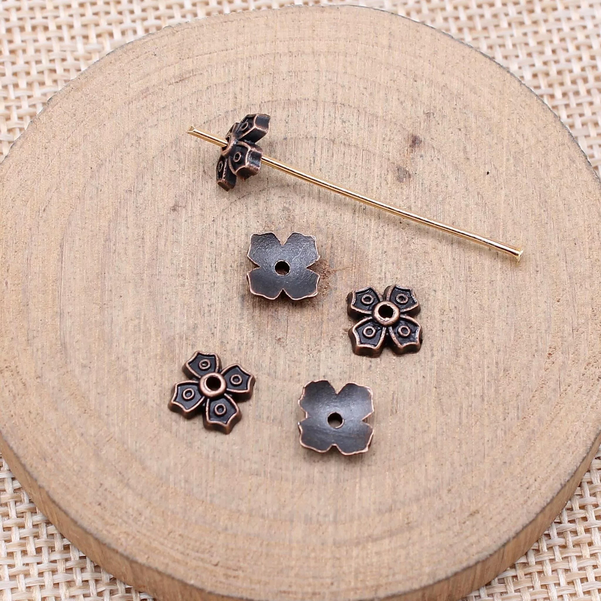 HOOUN 500 Pcs Antique Red Copper Bead Caps 7x7MM B11647