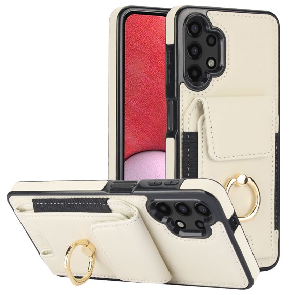 TECH CIRCLE For Galaxy A12 Case,Flip Wallet Case with Card Slots Ring Stand Holder Kickstand Folio PU Leather Protective Phone Cover for Samsung Galaxy A12 6.5" 2021,Apricot