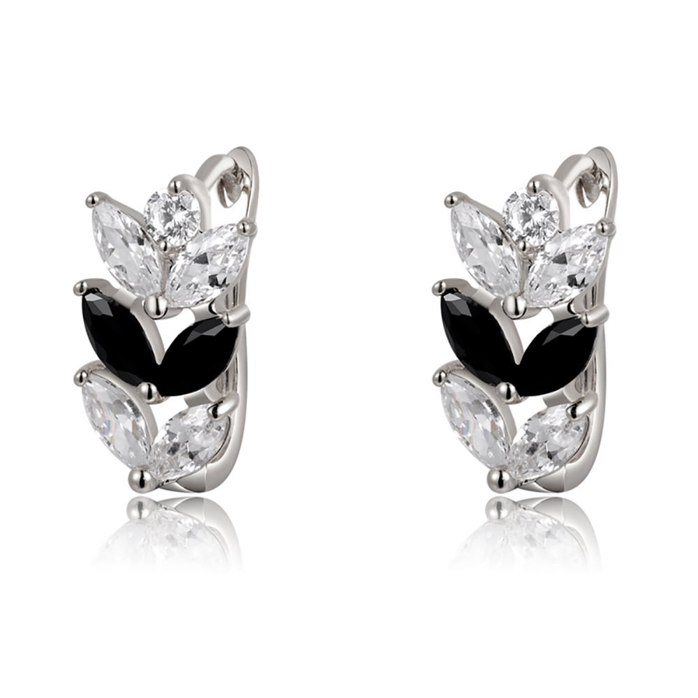 Leaf Shape Drop Earrings Marquise Black CZ Womens Ginger Lyne