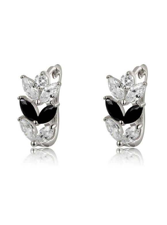 Leaf Shape Drop Earrings for Women Marquise Black CZ Ginger Lyne Collection