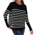 thumbnail image 3 of Suéter de Otoño 2025 para Mujer, Jersey de Punto Acanalado de Larga, Holgado, Cuello Redondo, Murciélago, Suéter Dividido. y Negro L, 3 of 9
