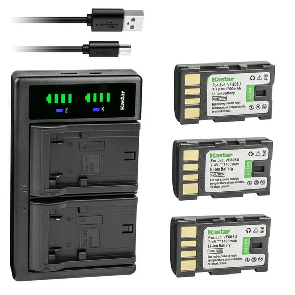 Kastar 3-Pack Battery and LTD2 USB Charger Replacement for JVC GZ-MG157 GZ-MG157EK GZ-MG157EX GZ-MG157US GZ-MG175 GZ-MG175AC GZ-MG175EK GZ-MG175EX GZ-MG175US GZ-MG177 GZ-MG177EK GZ-MG177EX