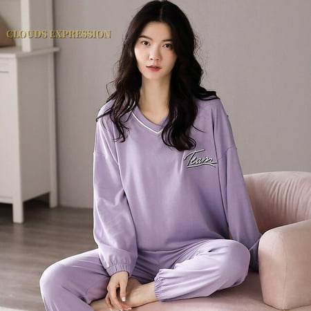 

QWZNDZGR Spring Autumn Quality 100%Cotton Elegant Women s Pajama Sets Pyjamas Casual Sleepwear Long Pijama Mujer Nightsuit Home Lounge