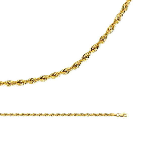 Rope Chain Solid 14k Yellow Gold Necklace Silky Hollow Twisted Diamond Cut Light 3 mm 18 inch