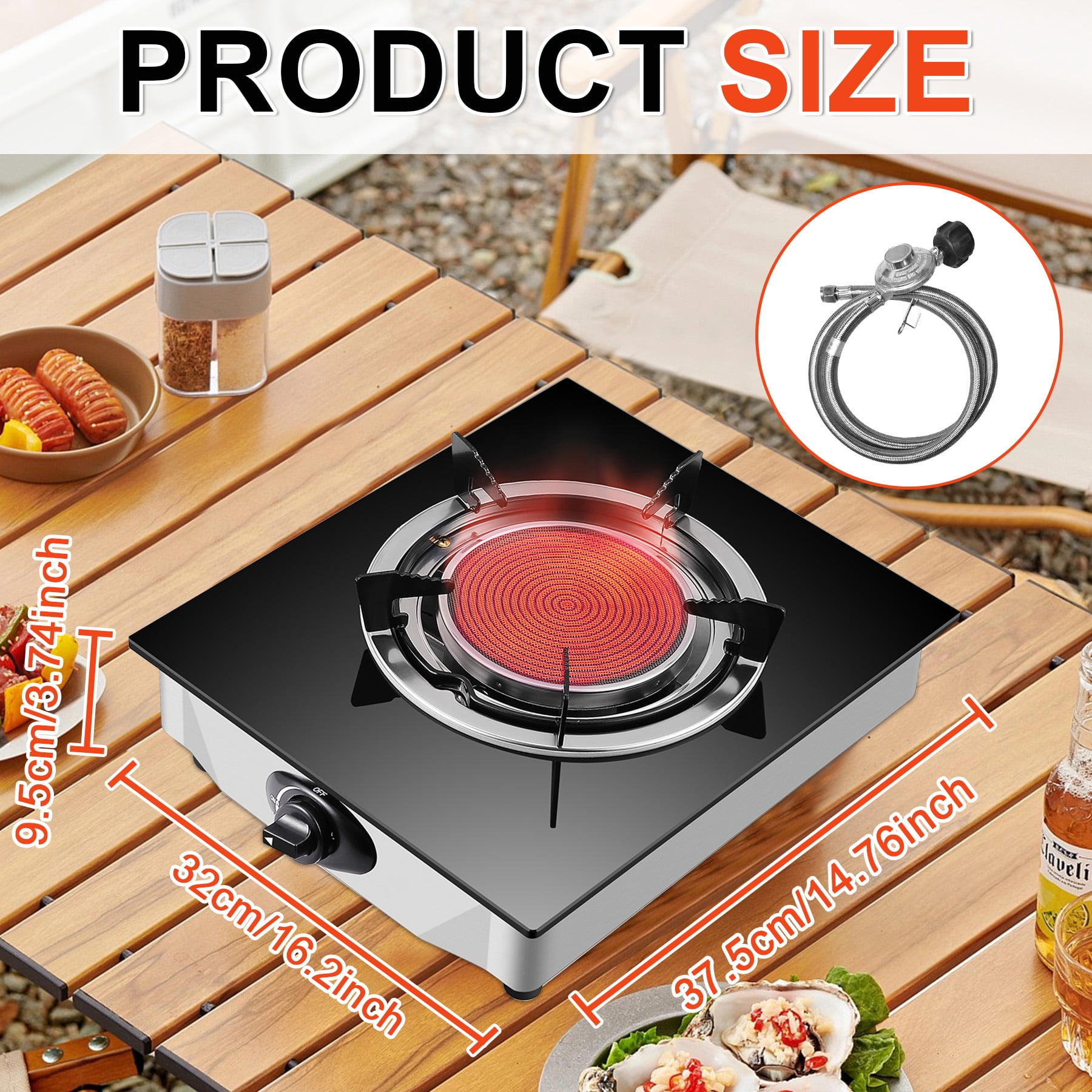 TIMVAGO Ceramic Infrared Single Burner with Tempered Glass Panel - Durable Metal Stove for Kitchen, Camping, Outdoor, RV and More - Compatible with All Cookers