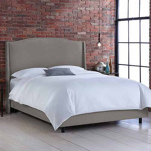 Skyline Furniture Grey Upholstered Wingback Bed with Nailheads