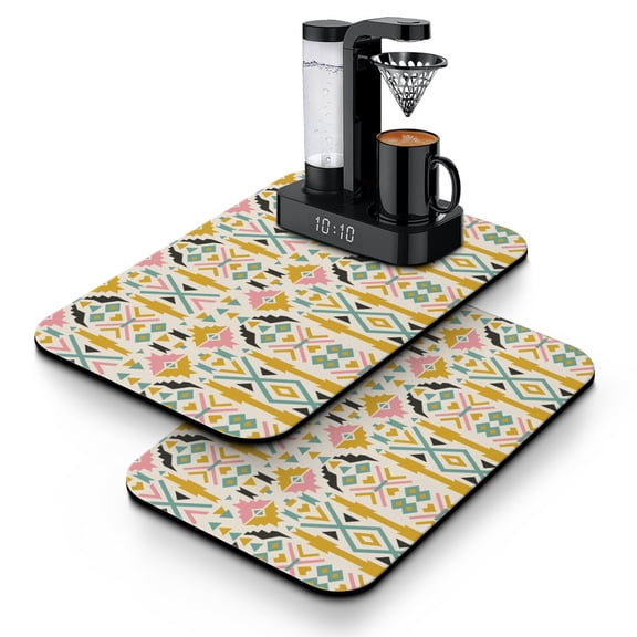 2 Pack Washable Rubber Bohemian Vintage Floral Dish Drying Mats for Kitchen Counter Home Large Coffee Bar Pad Accessories and Decor for Utensils Stemware (2pcs 19.5''x12'')