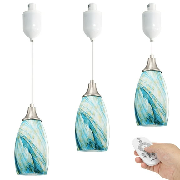 Kiven H-Type track lighting pendants Adjustable Height,Dimmable Modern h track pendant lights with Lake Blue Art Glass Lampsade,Track Lighting for Kitchen Island Hallway, 3-Light