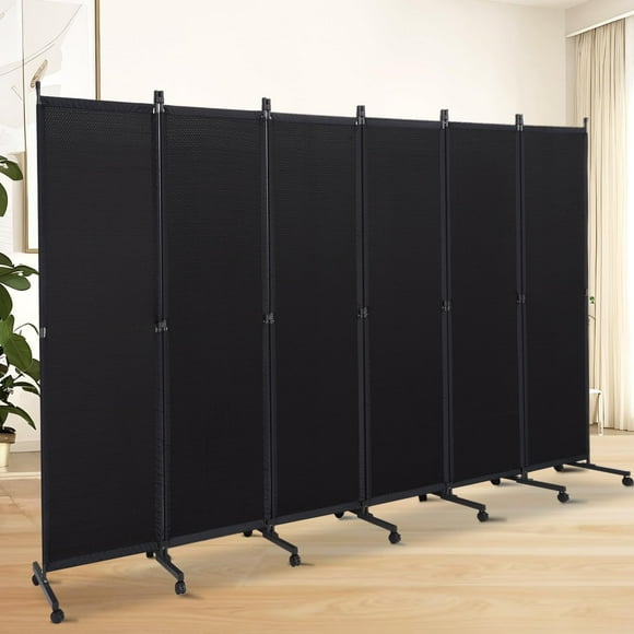 Room Divider Screen Wide Room Divider Panel/Wheels, Decorative Divider for Room Separation, 6 Panel Portable Wall Divider Freestanding Room Partitions and Dividers, Black Room Separator for Studio