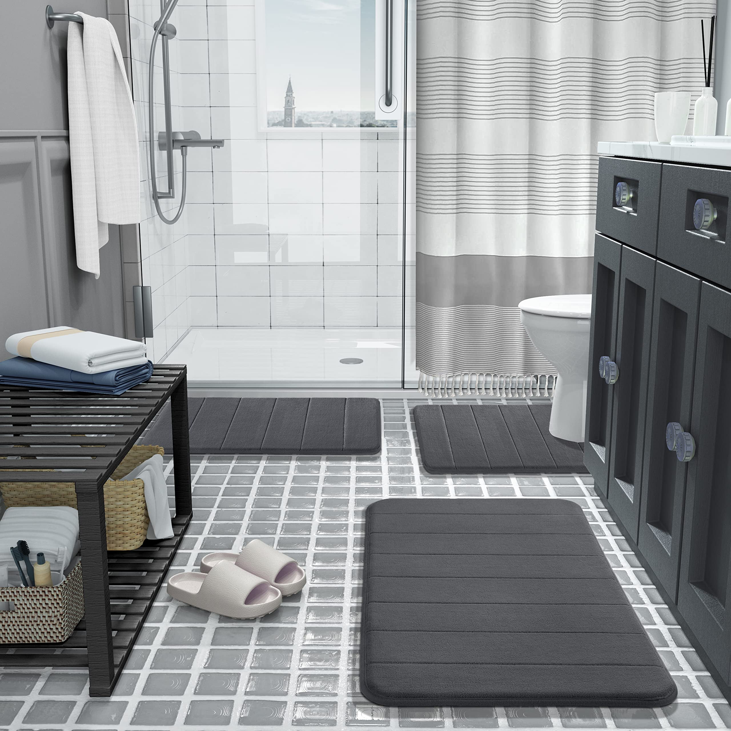 COWIN Memory Foam Bath Mat - Soft & Absorbent Bathroom Rugs Non Slip Large  Bath Rug Runner for Kitchen Bathroom Floors 16x24, Grey