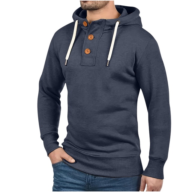 PEZHADA Chandail à Capuchon pour Hommes à Boutons Pull-Over Veste de Sport Décontractée