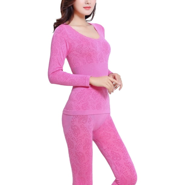 Thermal Underwear Suit Simple Style Clothes Accessory Women Suit Simple  Style Clothes Solid Color Winter Warm Clothing Bodies Warmer Woman  Undershirt Pink 