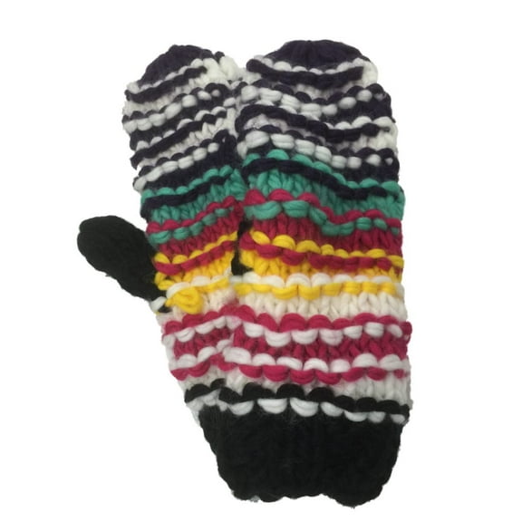 Urbanology Womens Colorful Chunky Black Stripes Winter Mittens
