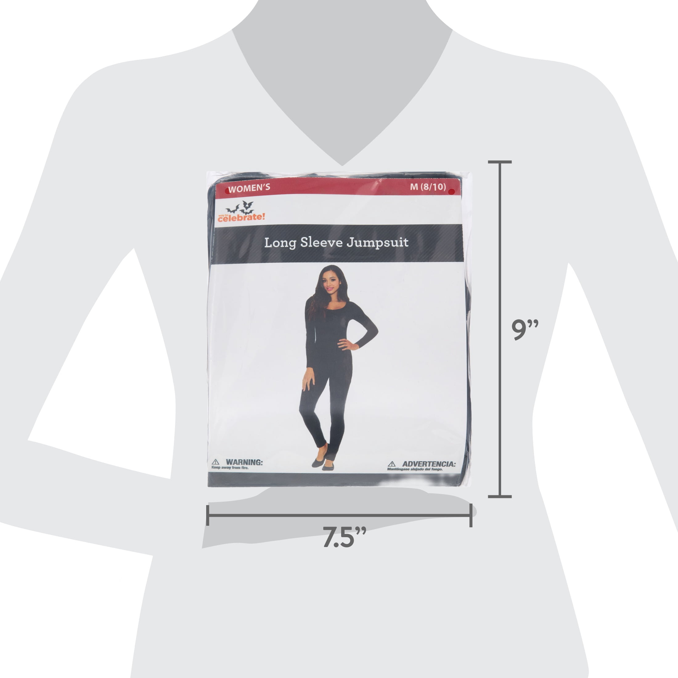 Long Sleeve Jumpsuit Costume Accessory for Adults, Black, M (8/10), Halloween by Way To Celebrate