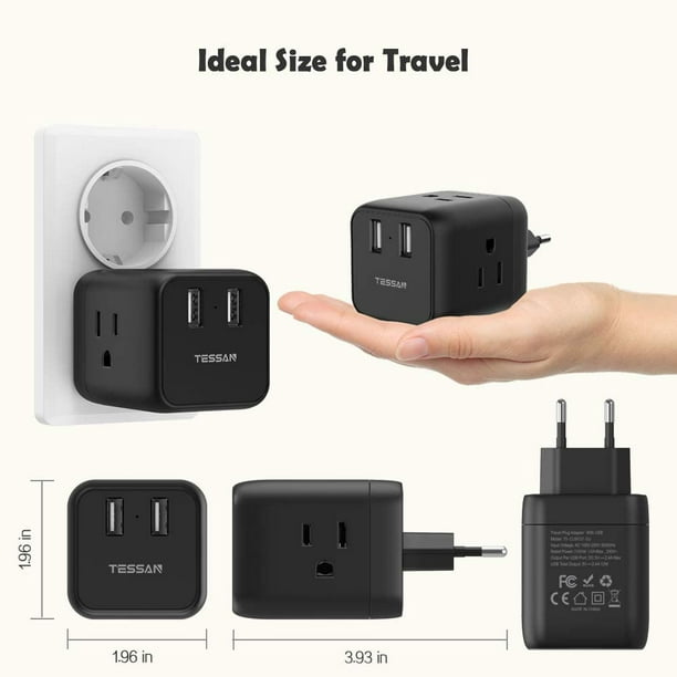 Adaptateur et accessoire pour l'étranger Tessan adaptateur universel de  voyage, prise universelle voyage mondiale avec 3 USB A et 1 USB-C
