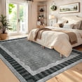 thumbnail image 3 of Nanan 8'x10' Machine Washable Area Rug Classic Solid Striped Wavy Border Non-Slip Indoor Floor Carpet for Living Room Bedroom Entryway, Black Grey, 3 of 8
