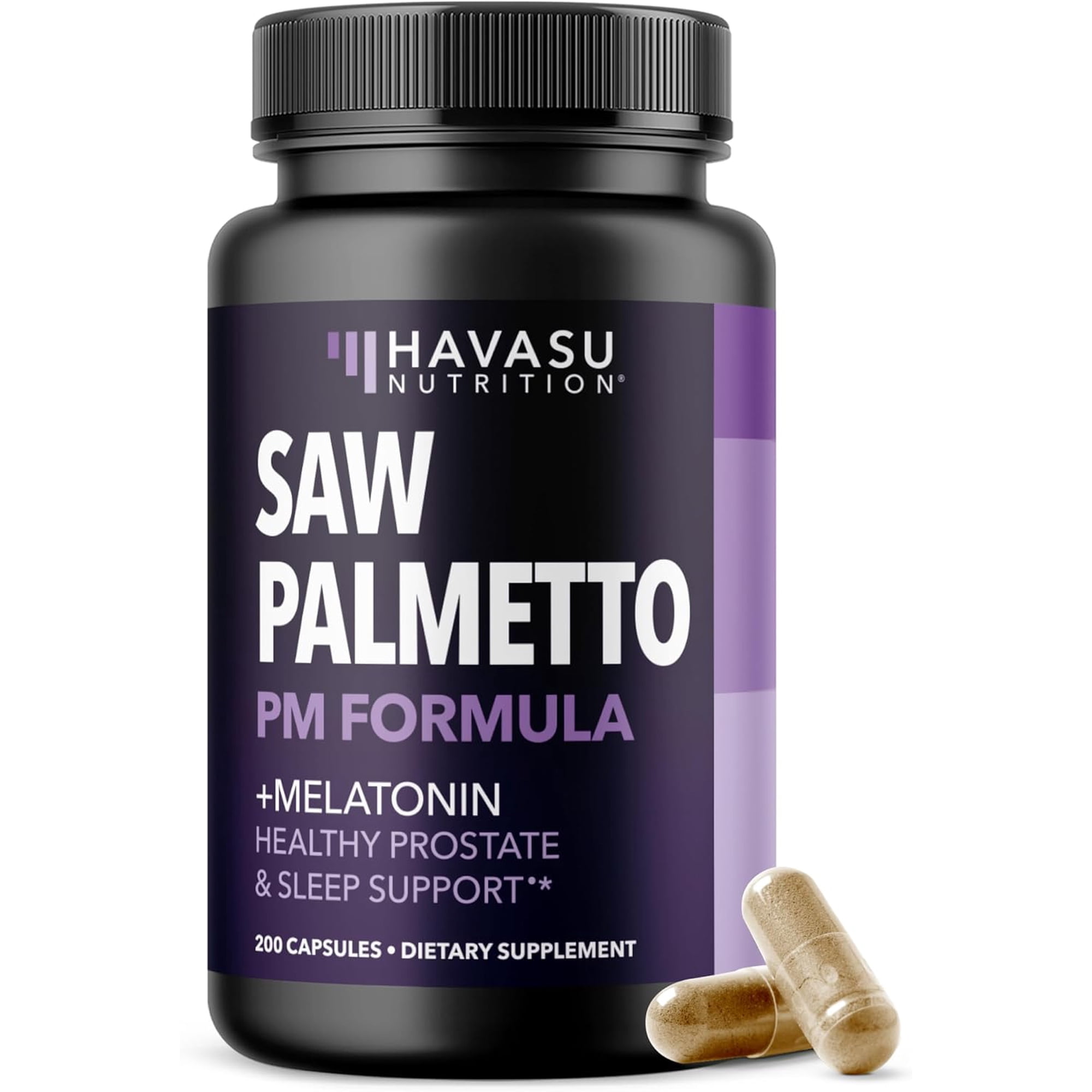Havasu Nutrition Saw Palmetto PM Formula Capsules with Melatonin for Prostate and Sleep Support, 200 Count
