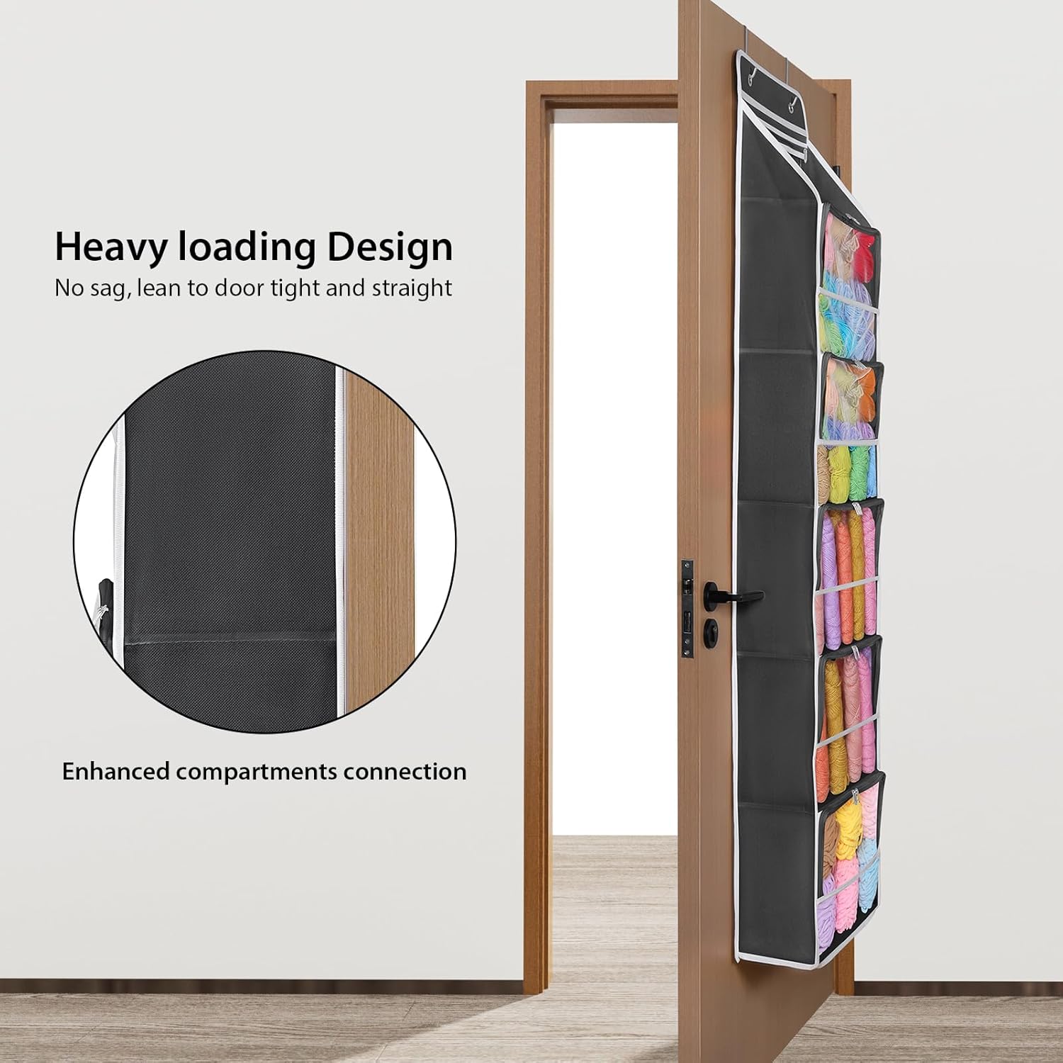 Hanging Yarn Storage Organizer with 6 ZipperClosure Compartments, Large Capacity Knitting Organizer Storage, Over The Door Hanging Yarn Holder for Knitting Needles, Crochet Hooks (Dark Grey)