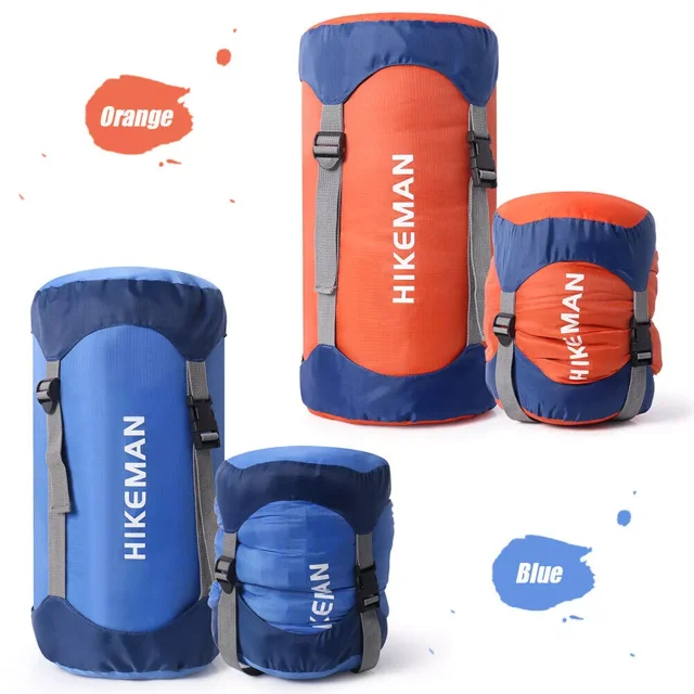 AIGIA Sac de Compression en Nylon Sac de Compression Sac de Couchage Sac de Couchage avec Rabat Anti-Poussière pour Randonnée, Camping, Voyage Bleu/orange