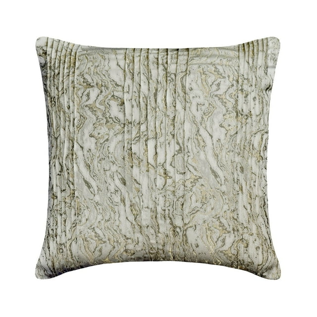 Funda de cojín personalizada, decorativa en marfil y dorado, 40 x 40 cm (16 x 16 pulgadas), con textura de mármol de seda y alforzas, para sofá, con estampado abstracto de estilo moderno - Celestia