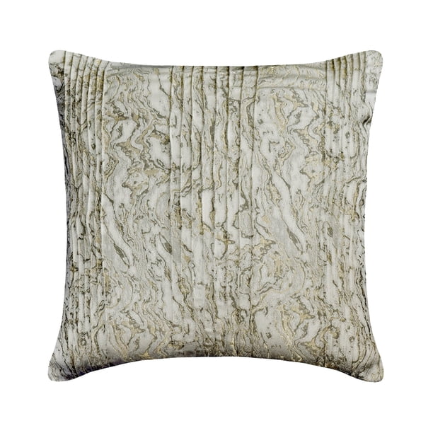 Funda de cojín decorativa con cremallera, color marfil y dorado, 45 x 45 cm (18 x 18 pulgadas), diseño de mármol de seda, con textura y pliegues, para sofá, diseño abstracto moderno - Celestia