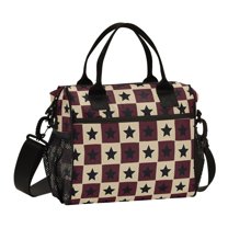 FORMRS Insulated Lunch Bag Unisex Large Capacity with Shoulder Strap, Checkered Stars Pattern