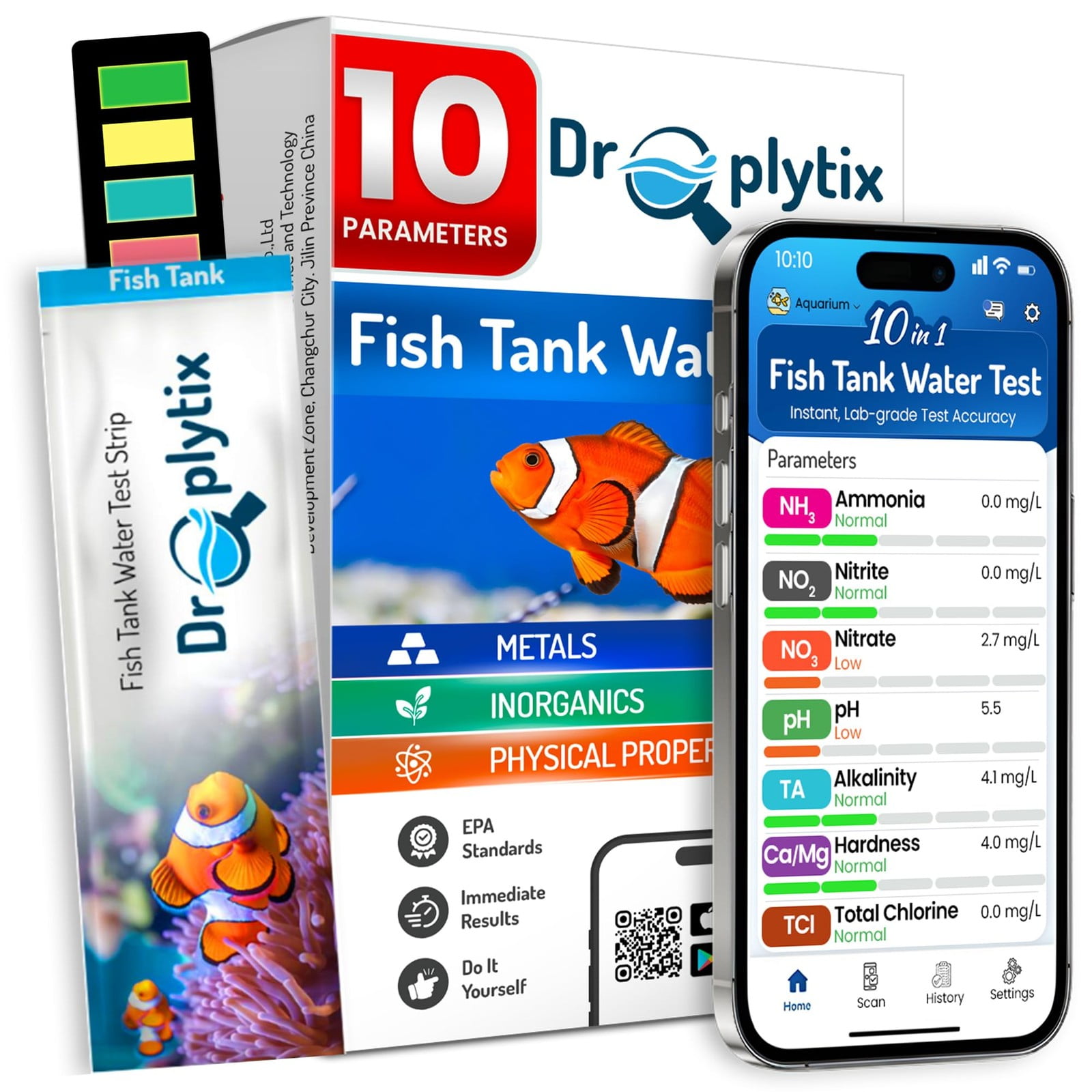 Droplytix 10-in-1 Aquarium Water Test Kit with App, 10 Strips, Freshwater & Saltwater