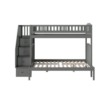 Homestock Asian Aesthetics Staircase Bunk Twin Over Full With Turbo Charger In Grey - 96.75"L X 55.75"W X 68.62"H, Solid Post Construction
