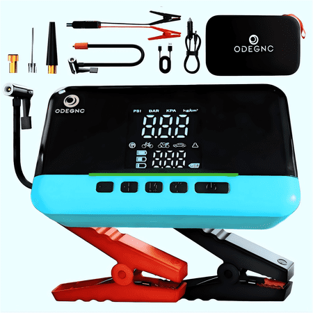 ODEGNC 5000A 20000mAh Portable Jump Starter with Air Compressor, 160PSI Tire Inflator Emergency Kit for Car Truck SUV RV