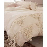 Flber outlet Ivory Duvet Cover Boho Cotton Tassel Bedspreads Comforter Quilt Cover 68" Wx 90" L
