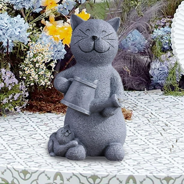 Estatua de jardín solar shamjiam figura luminosa gato 15 cm x 16 cm x 26 cm