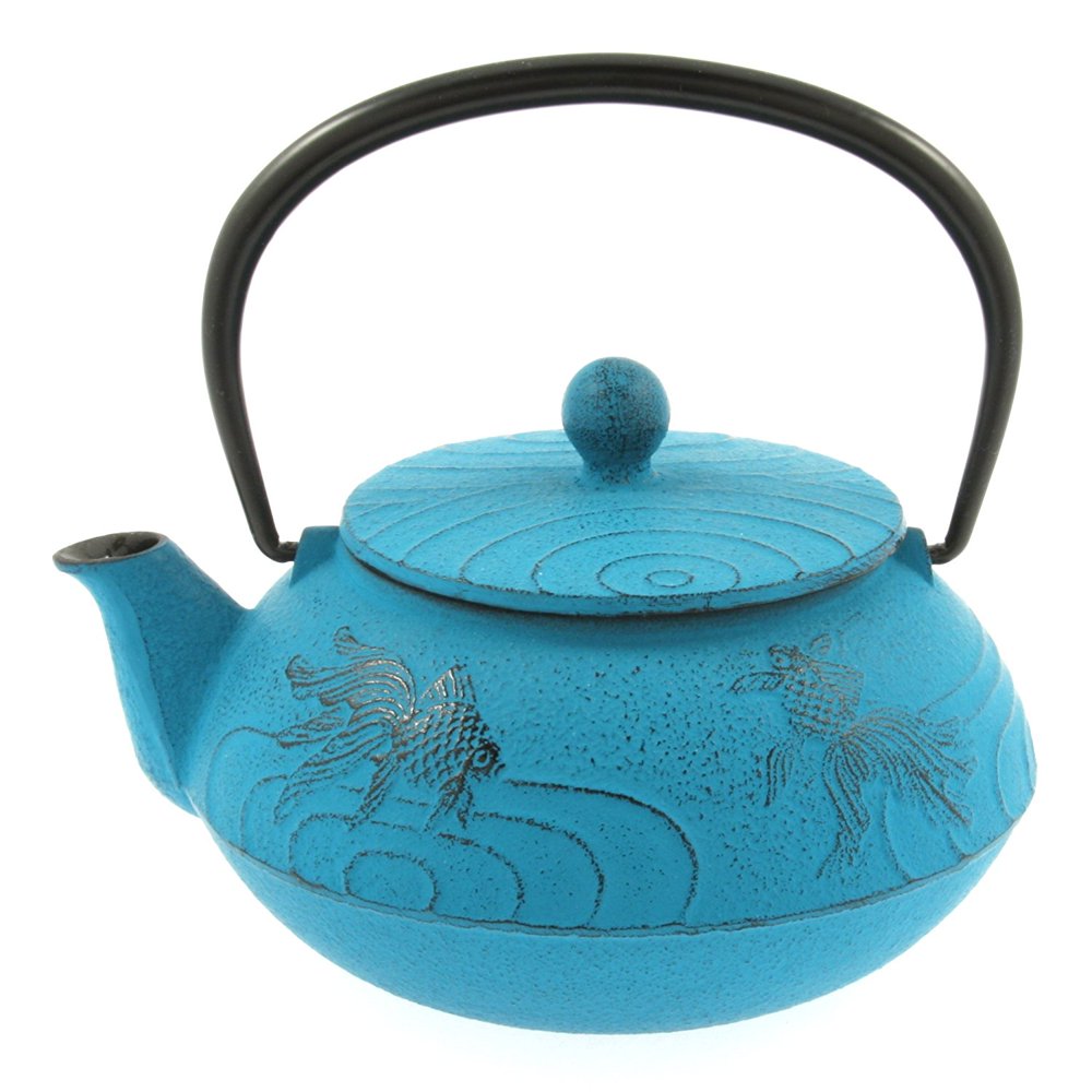 Japanese Iron Teapot Tetsubin Turquoise Goldfish Iwachu 480871