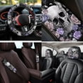 thumbnail image 4 of Uorisanigo Rose Skull 14 Pack Car Seat Covers Sets Auto Seat Belt Cover Car Steering Wheel Cover and Cars Headrest Cover Auto Armrest Cover Water Cup Pad Keychain Soft Fit for Cars and SUVs, 4 of 6