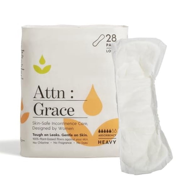 Attn: Grace Heavy Incontinence Pads for Women (28-Pack) - High Absorbency Sensitive Skin Protection for Heavy Bladder Leaks or Postpartum/Discreet, Breathable, & Plant-Based