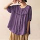 thumbnail image 4 of Vestidos Casuales Para Mujer, Blusas De Mujer De Moda Camisa informal holgada de manga corta de lino con cuello en V para mujer, 4 of 7