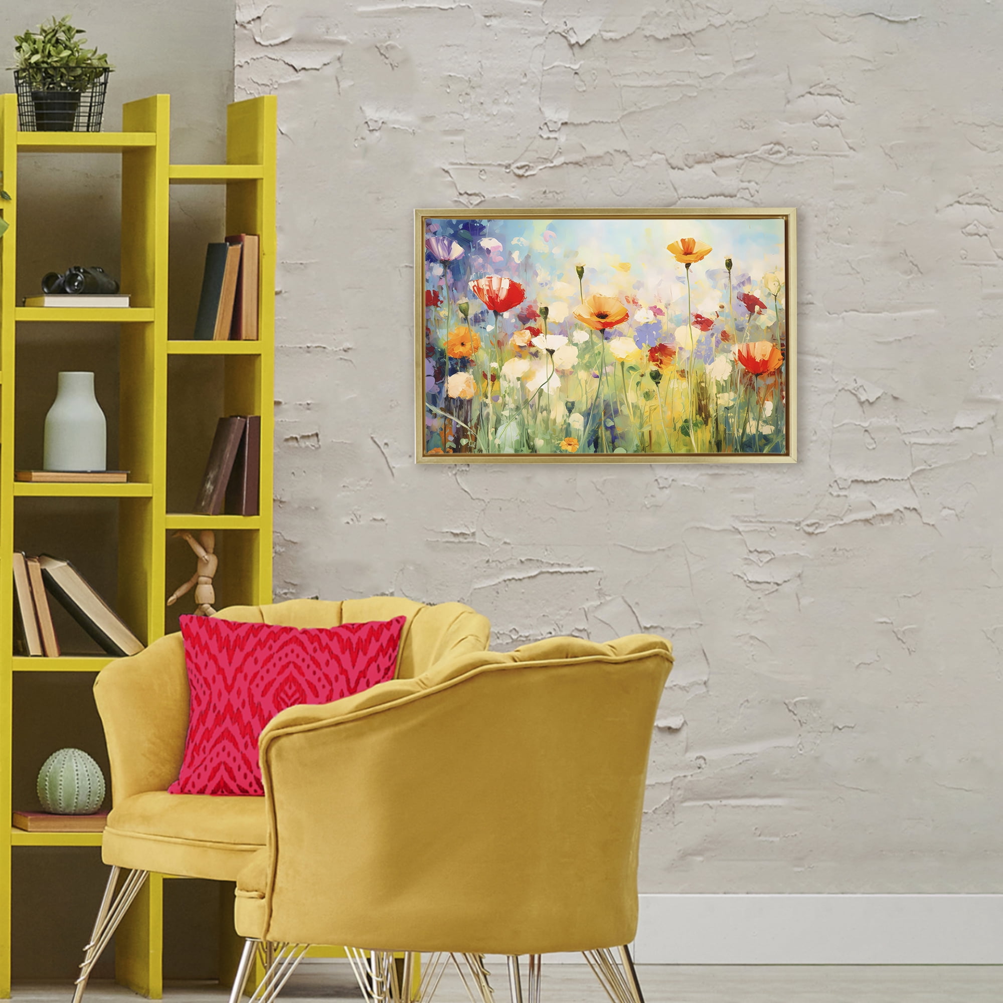 Stupell Industries Sunlit Meadow of Colorful Blooms Gold Framed Floater Canvas Wall Art, design by Creative Studio