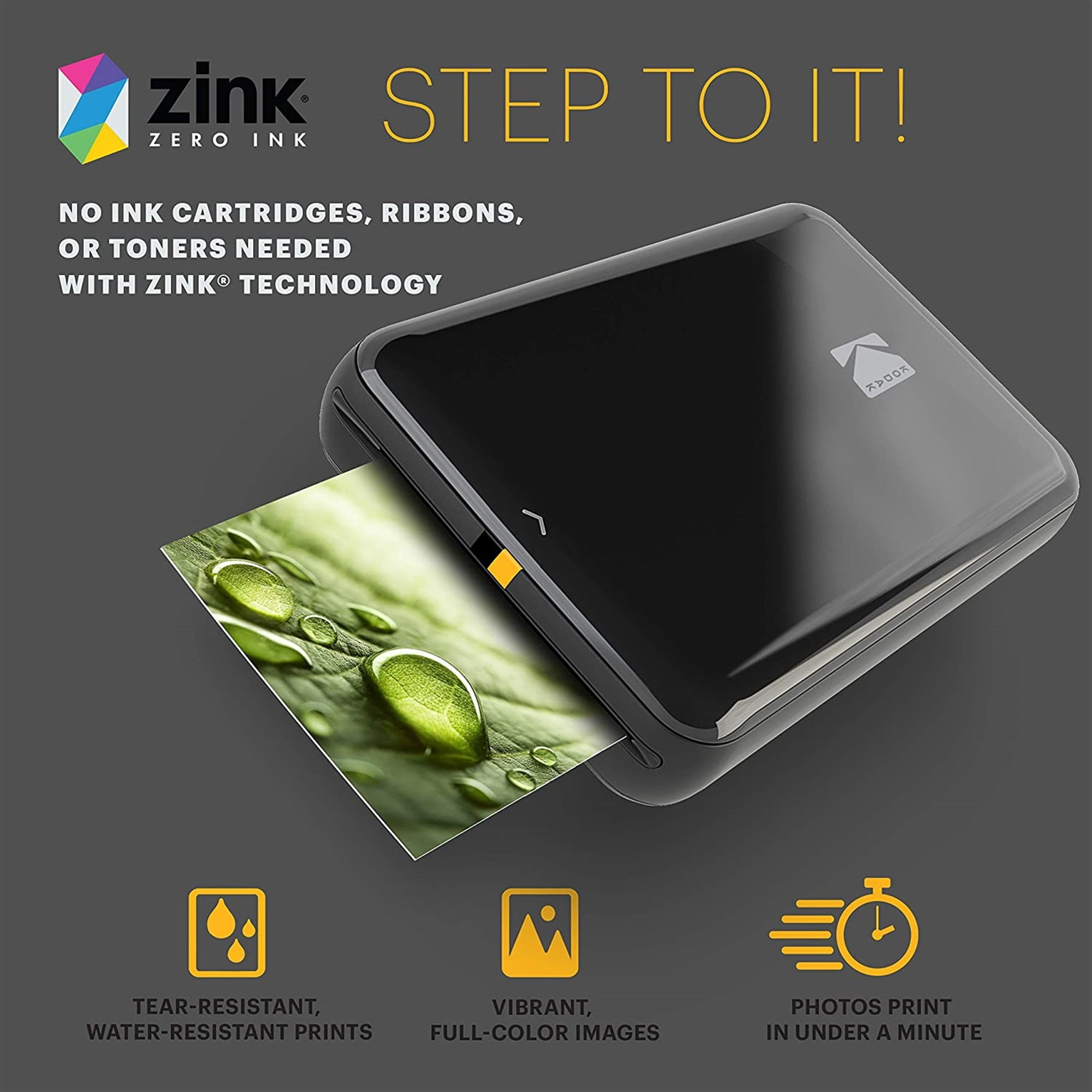 Kodak Step Instant Smartphone Photo Printer with ZINK Zero Ink, Bluetooth, Includes 75 Sheets