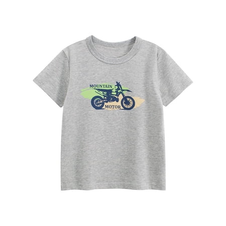 CUZIBR Boys Tops Summer Short Sleeve T Shirt Motorcycle Graphic Print Casual Round Neck For Kids Youth Children Tee Grey 10-11 Years