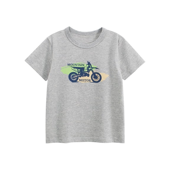 Hiijoy Summer Boys Motorcycle Graphic Tee Short Sleeve Crew Neck T-Shirt Top, Sizes 3-4