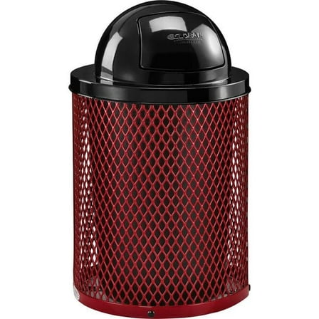 32 gal Outdoor Steel Diamond Trash Can with Dome Lid, Red