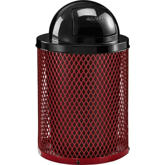 32 gal Outdoor Steel Diamond Trash Can with Dome Lid, Red