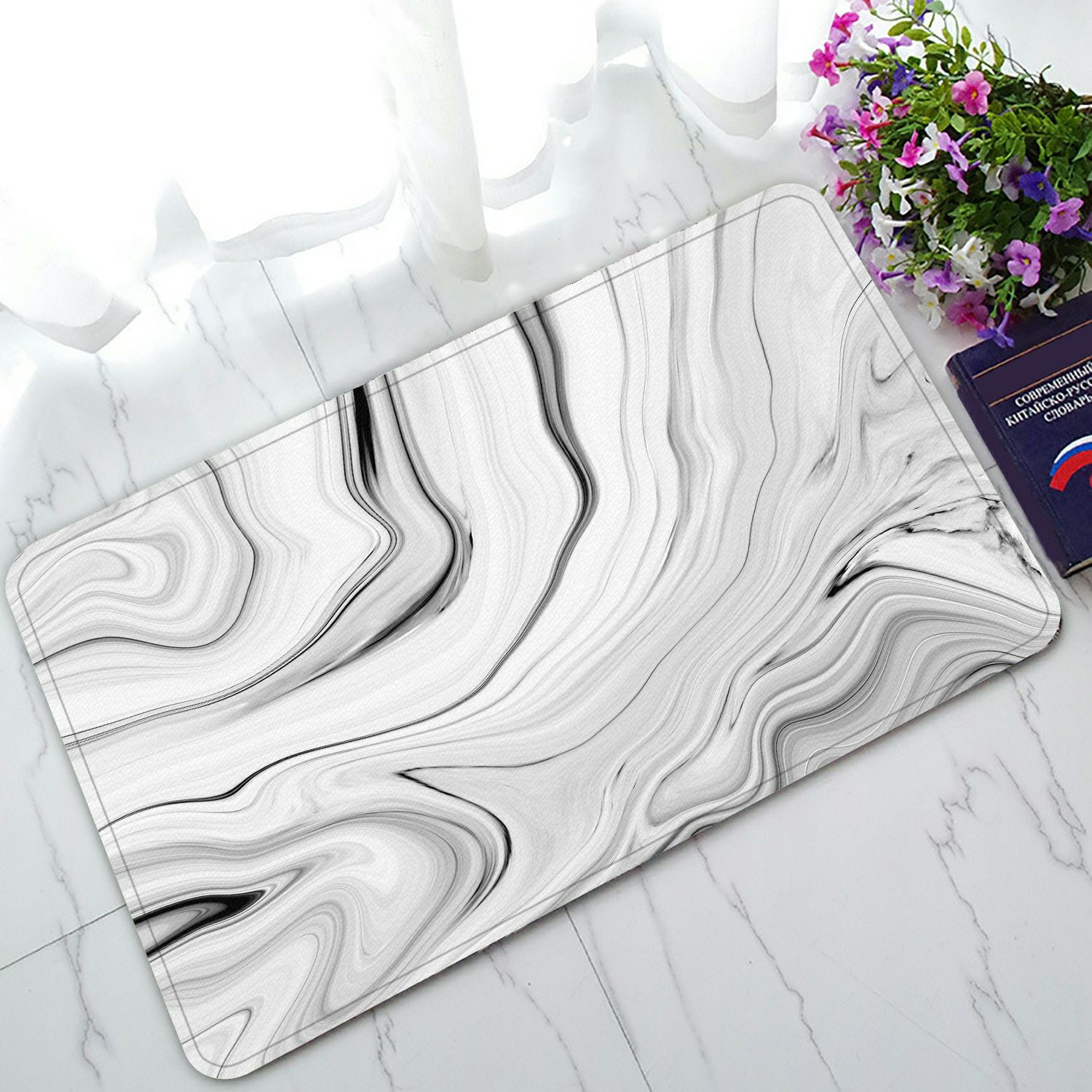 ECZJNT marble texture Black white Handmade technique Doormat Bath Mat Rug Entrance Rug Floor